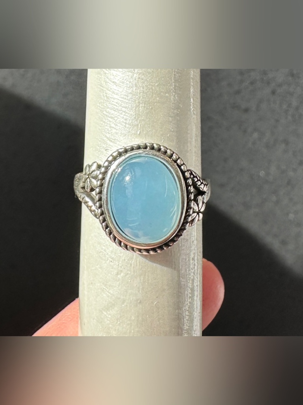 Stunning Large Blue Chalcedony Ring with Sterling Silver Setting, Size 6
